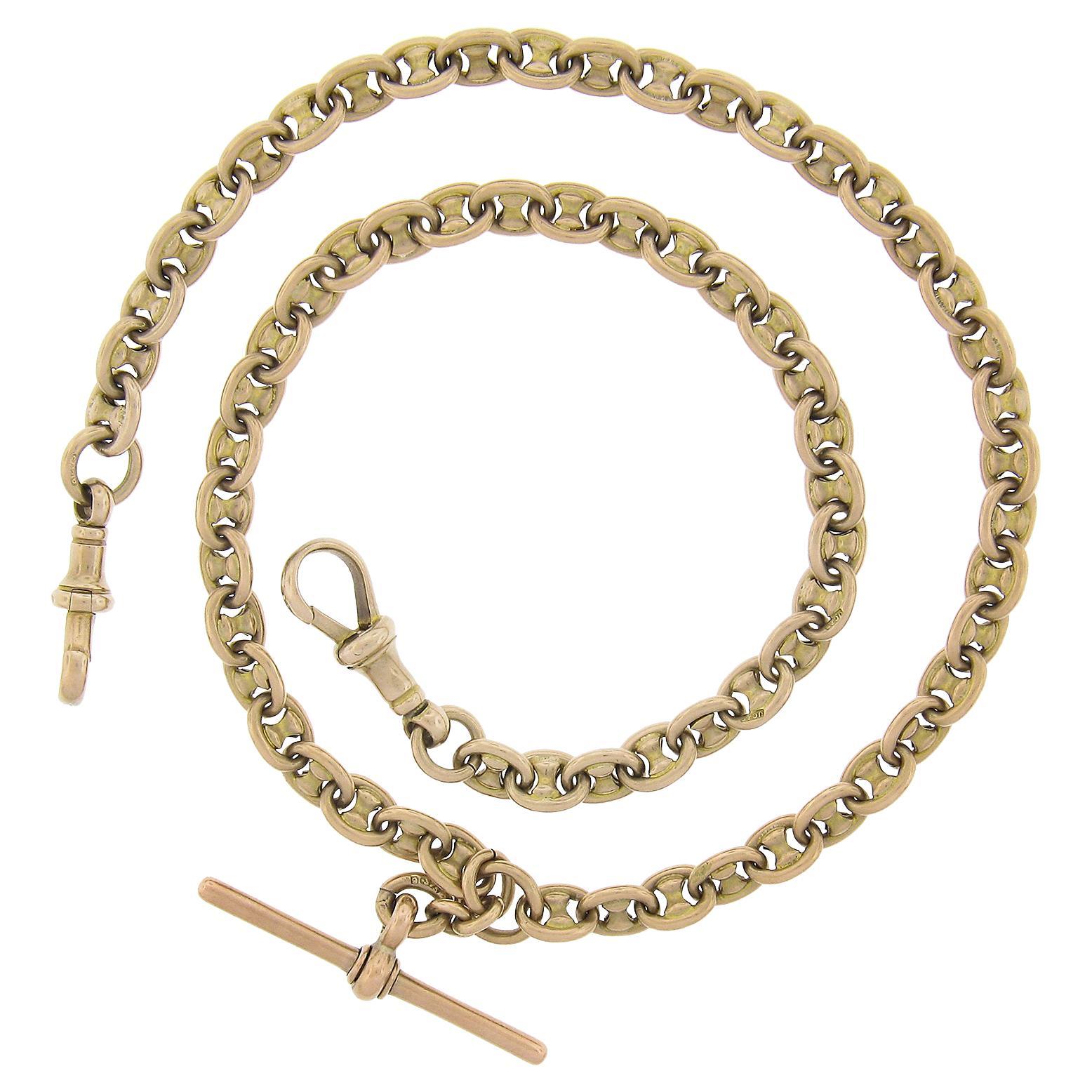 Antique Rosy Yellow Gold Unique Mariner Link 16.5" Pocket Watch Chain Necklace For Sale