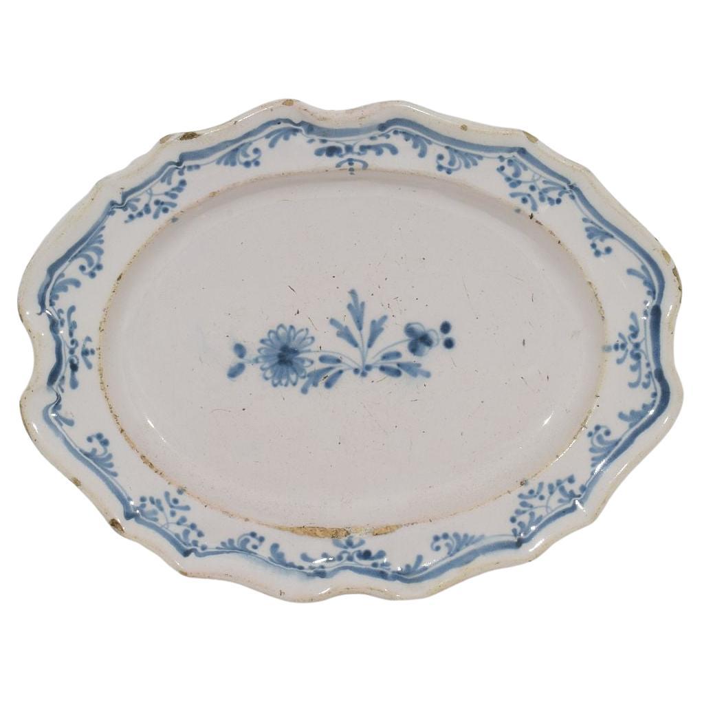 Antique Rouen Platter, Glazed Earthenware, France, Circa 1750 For Sale