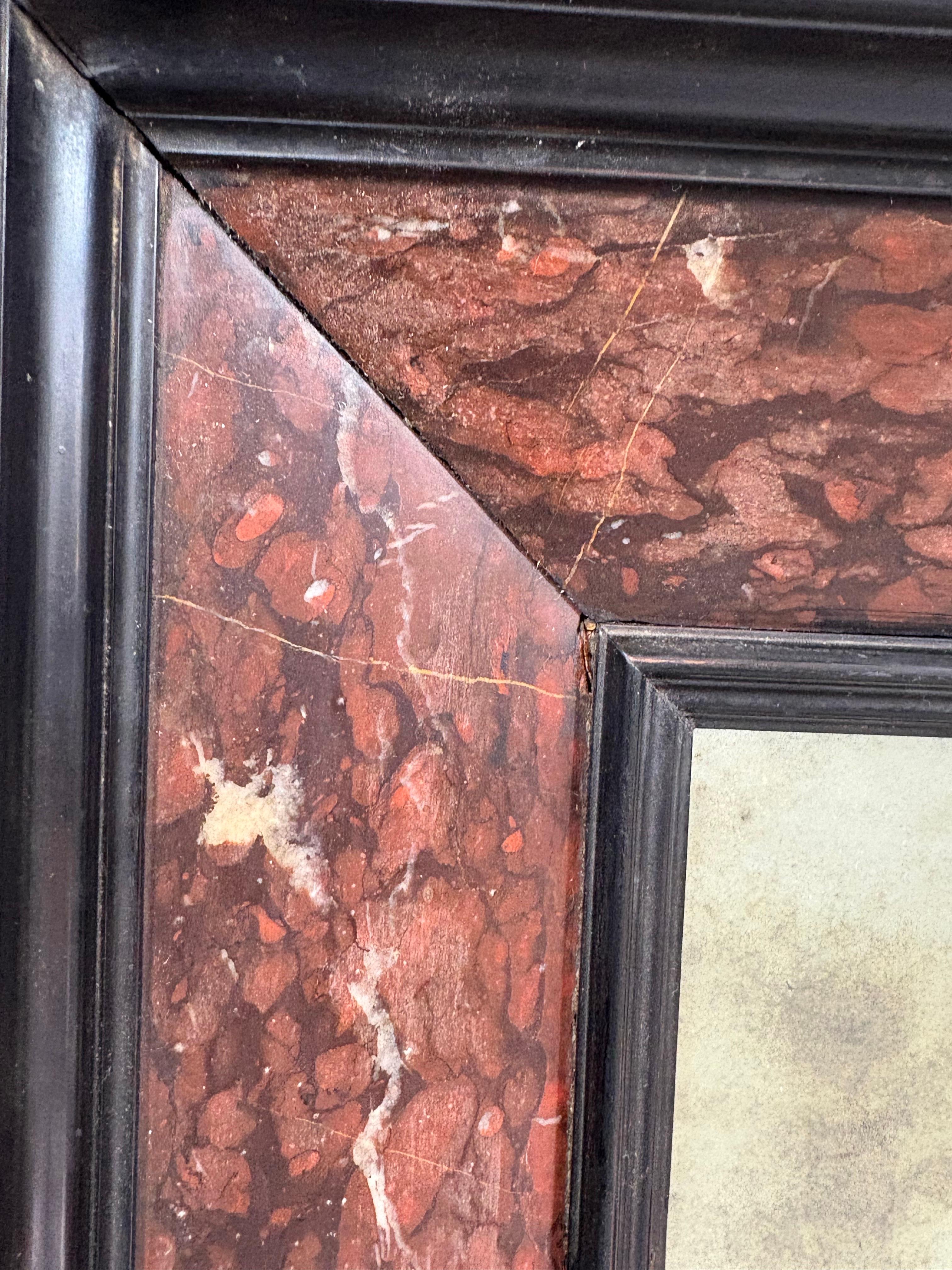 Antique rouge marble and ebonized mirror For Sale 5