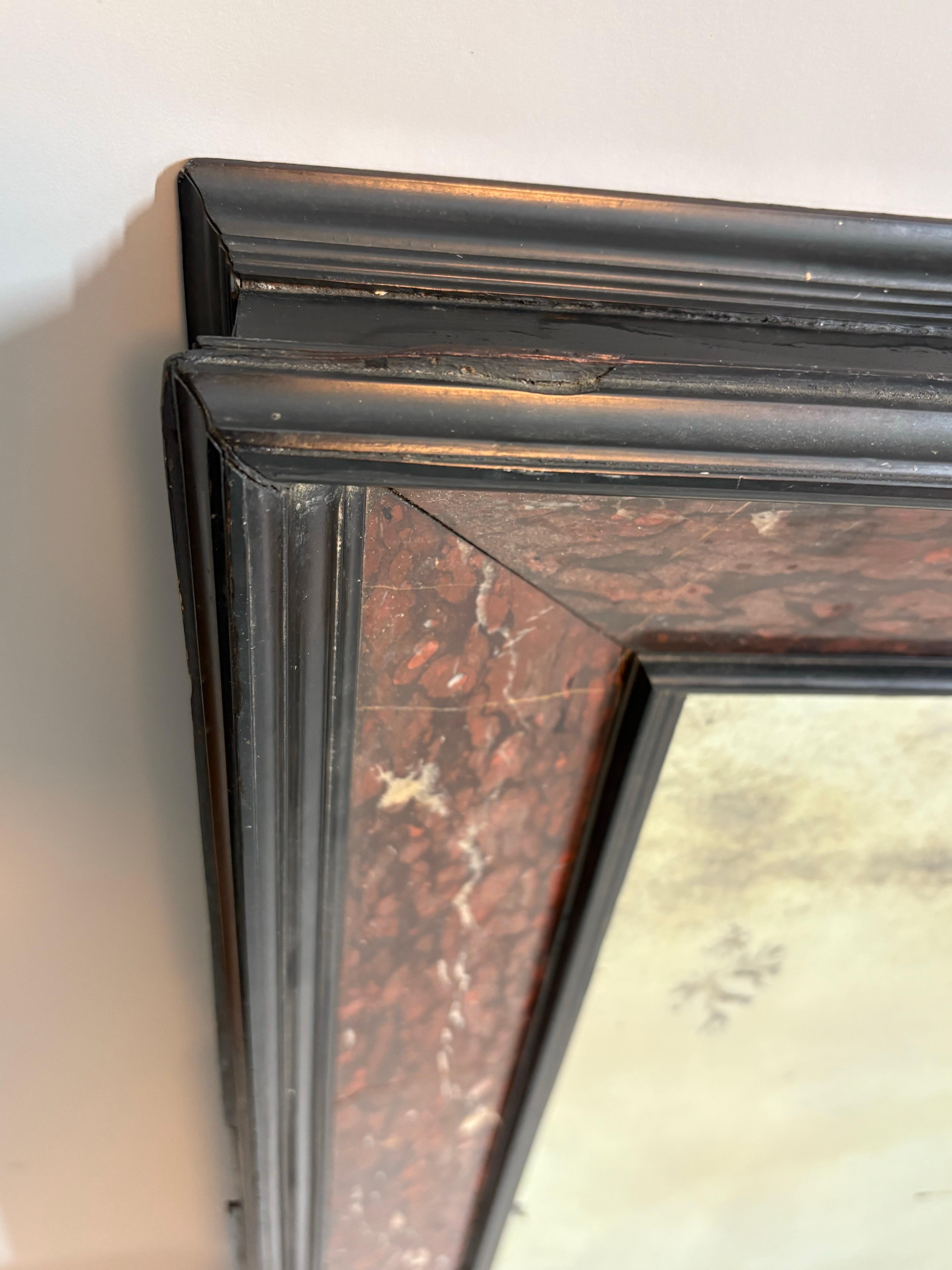 Dutch Antique rouge marble and ebonized mirror For Sale