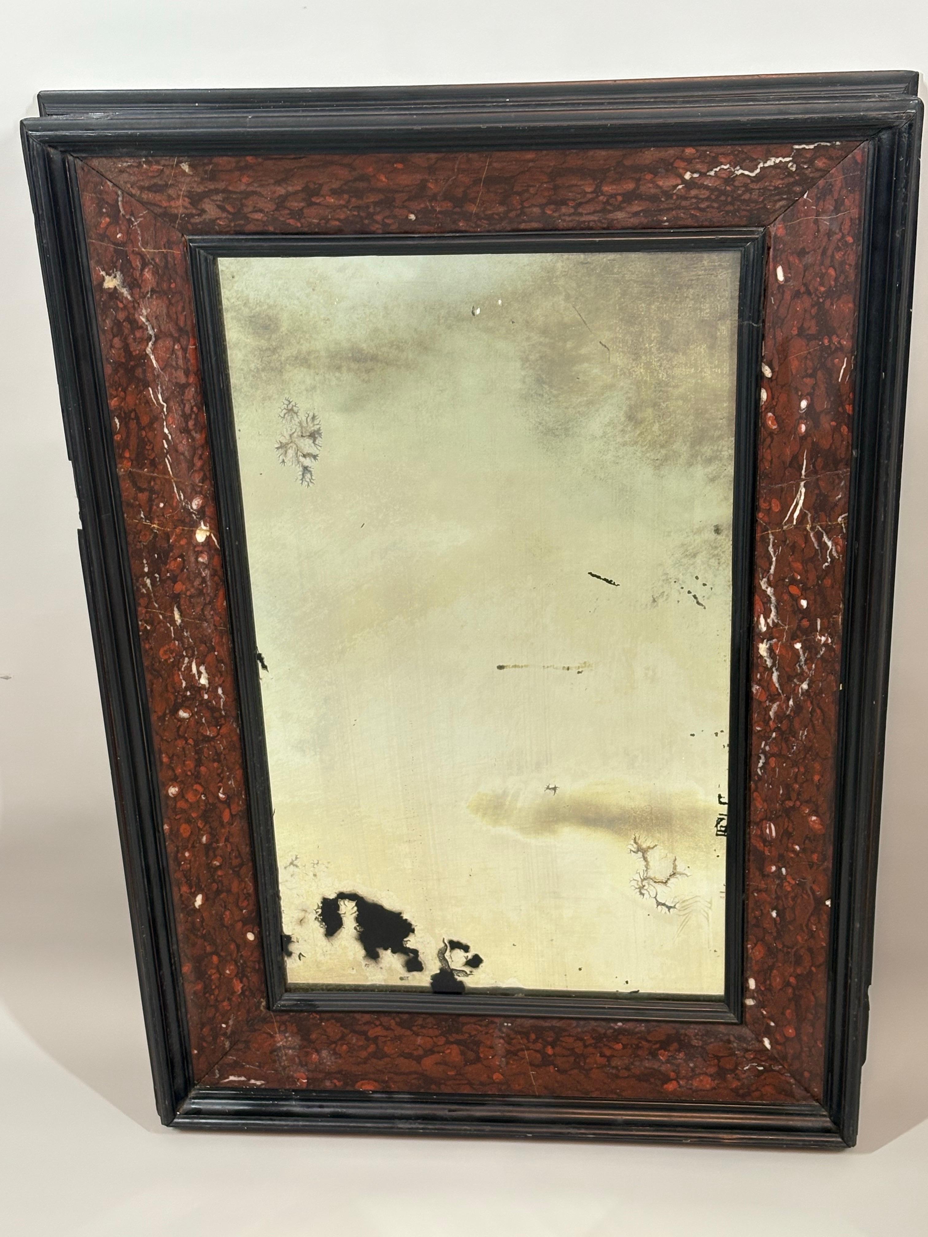 Antique rouge marble and ebonized mirror In Fair Condition For Sale In Sleepy Hollow, NY
