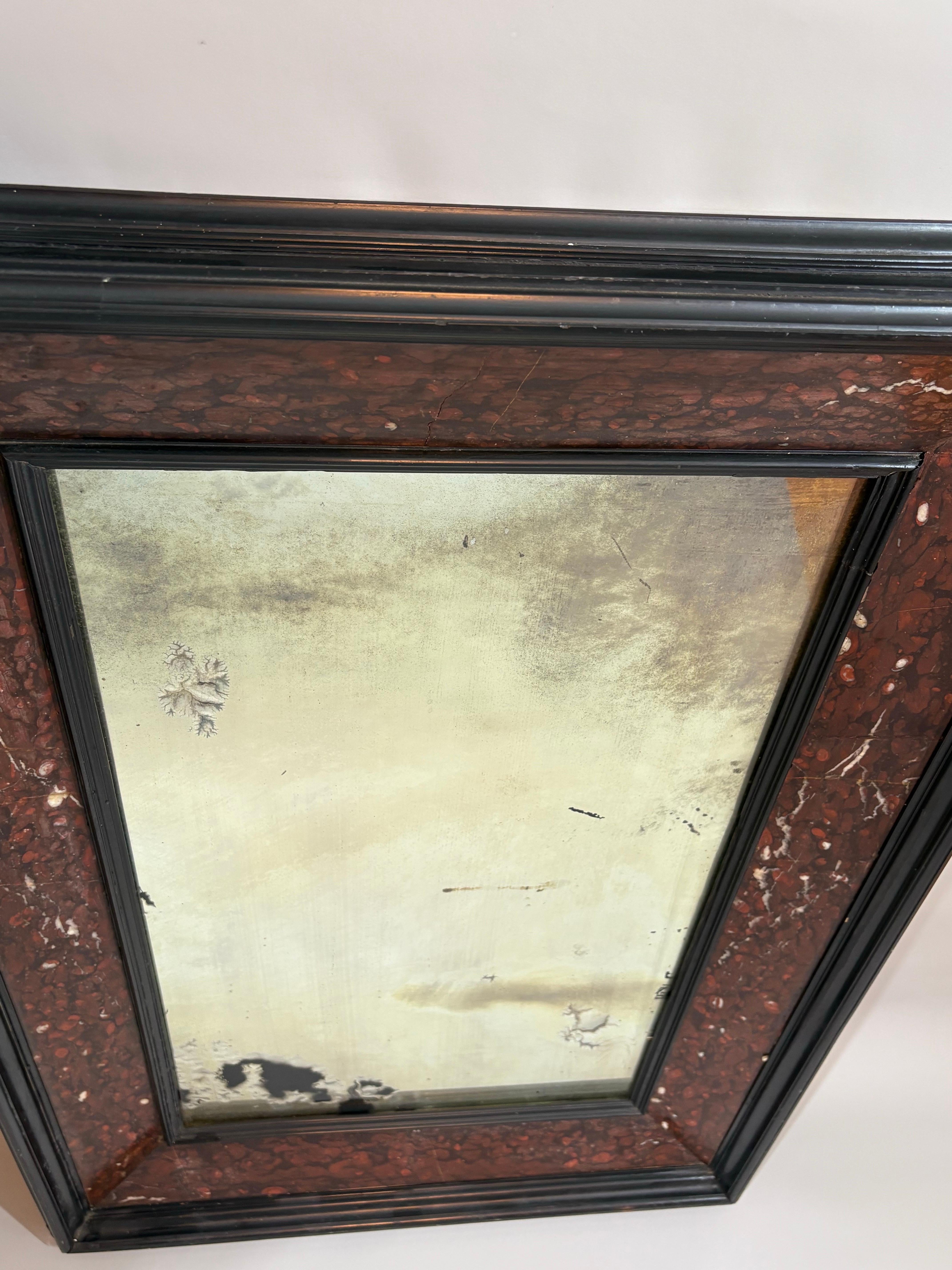 19th Century Antique rouge marble and ebonized mirror For Sale