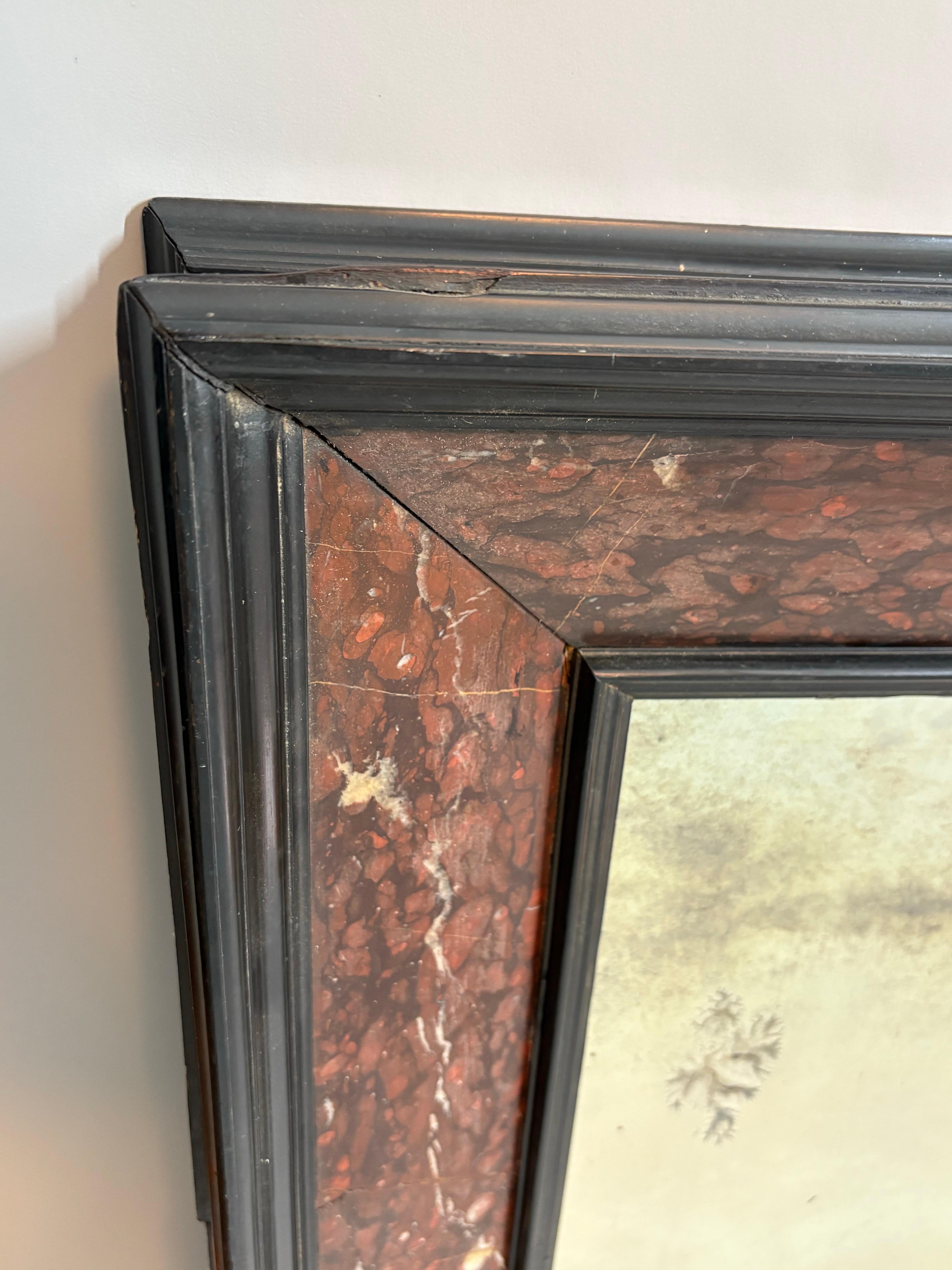 Mirror Antique rouge marble and ebonized mirror For Sale