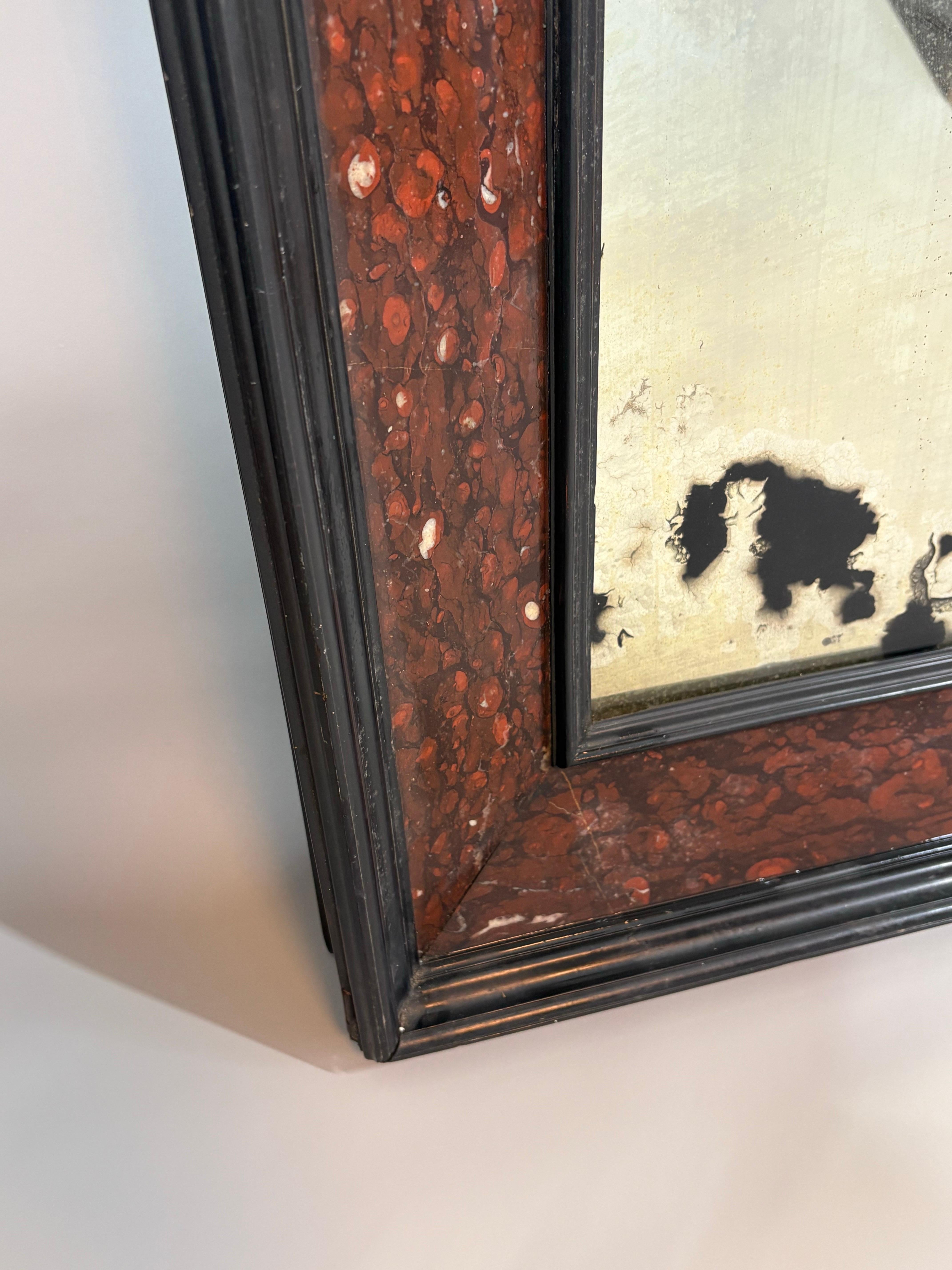 Antique rouge marble and ebonized mirror For Sale 1
