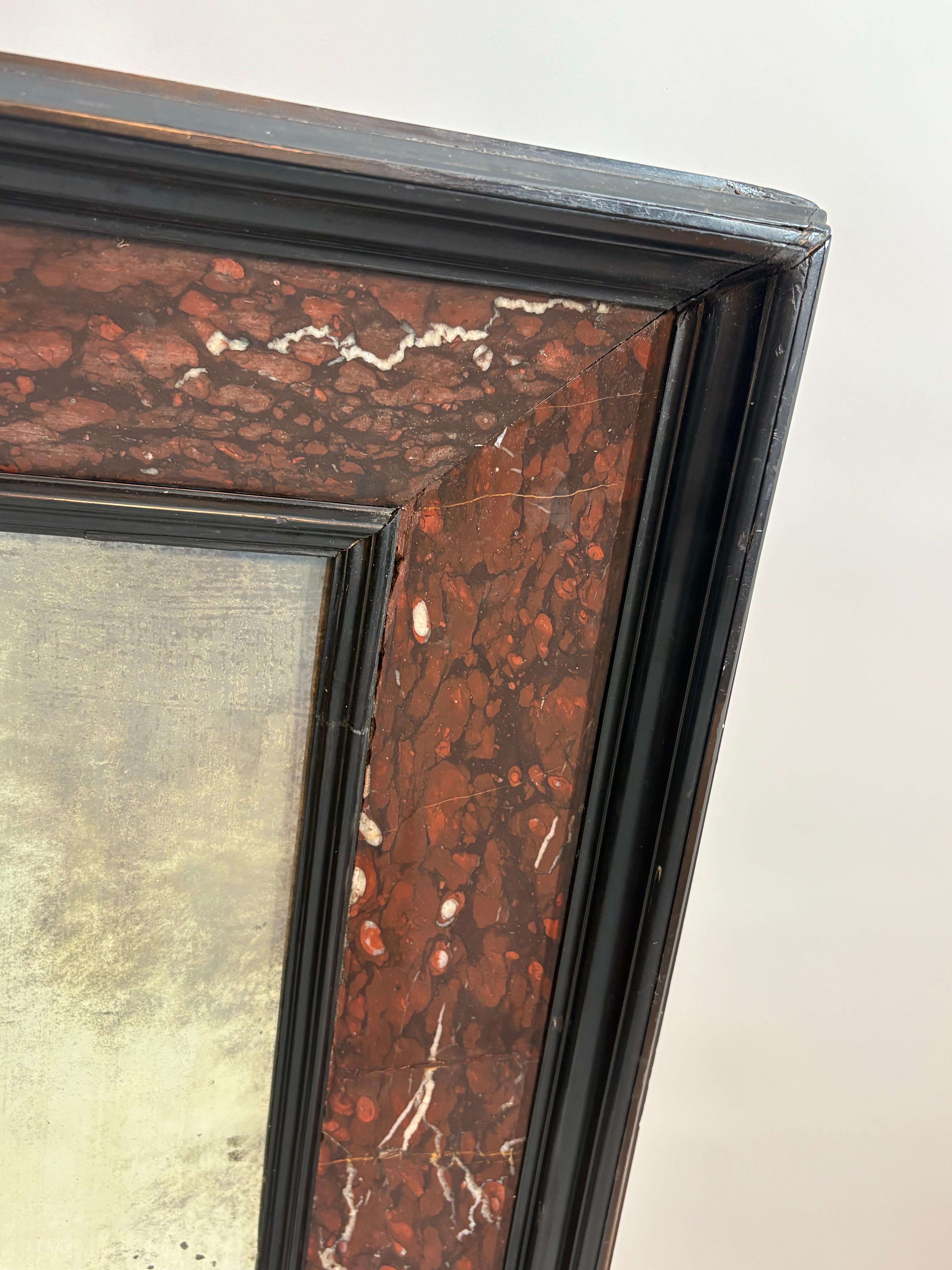 Antique rouge marble and ebonized mirror For Sale 2