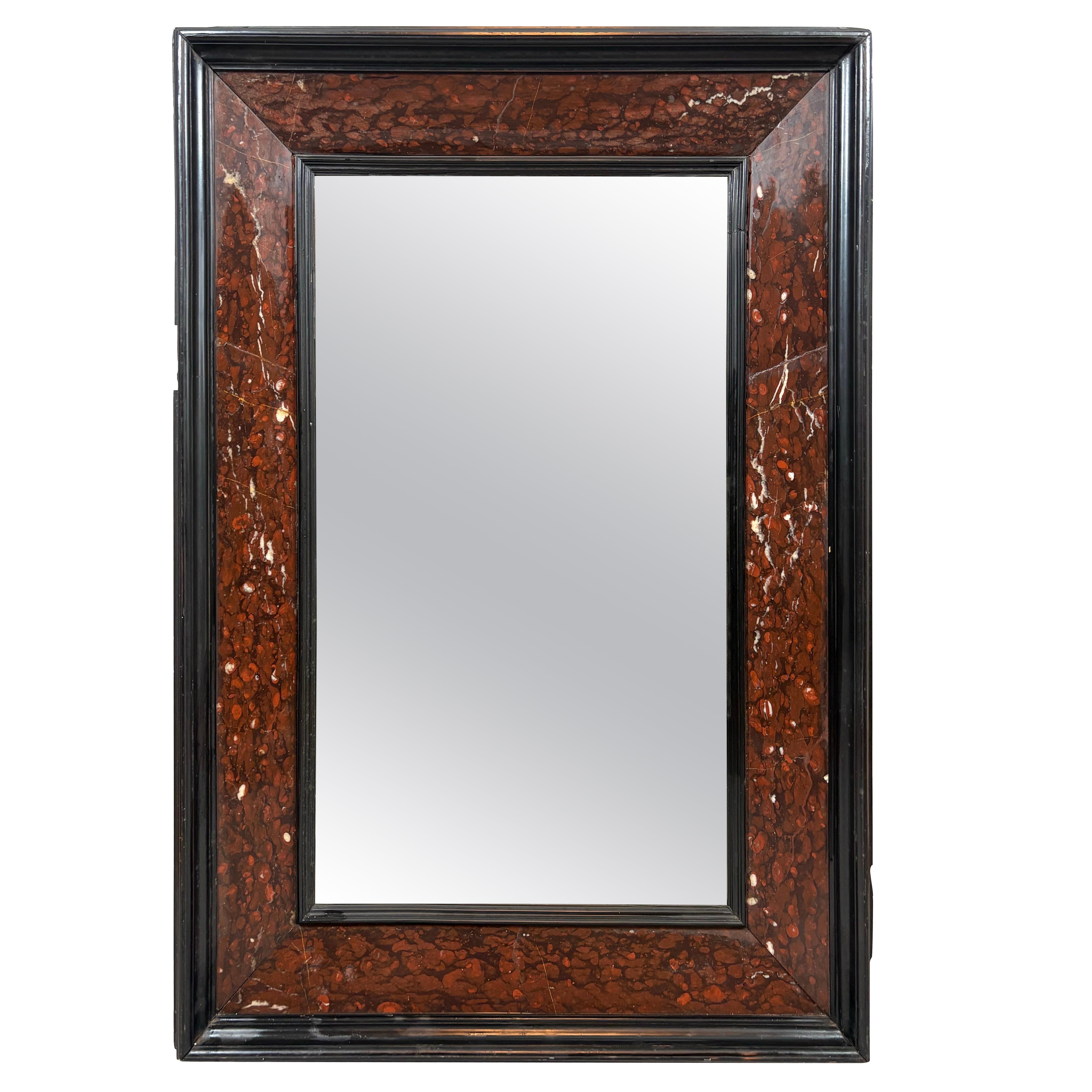 Antique rouge marble and ebonized mirror For Sale