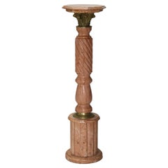 Antique Rouge Marble & Bronze Rope Twist Sculpture Display Pedestal C1930