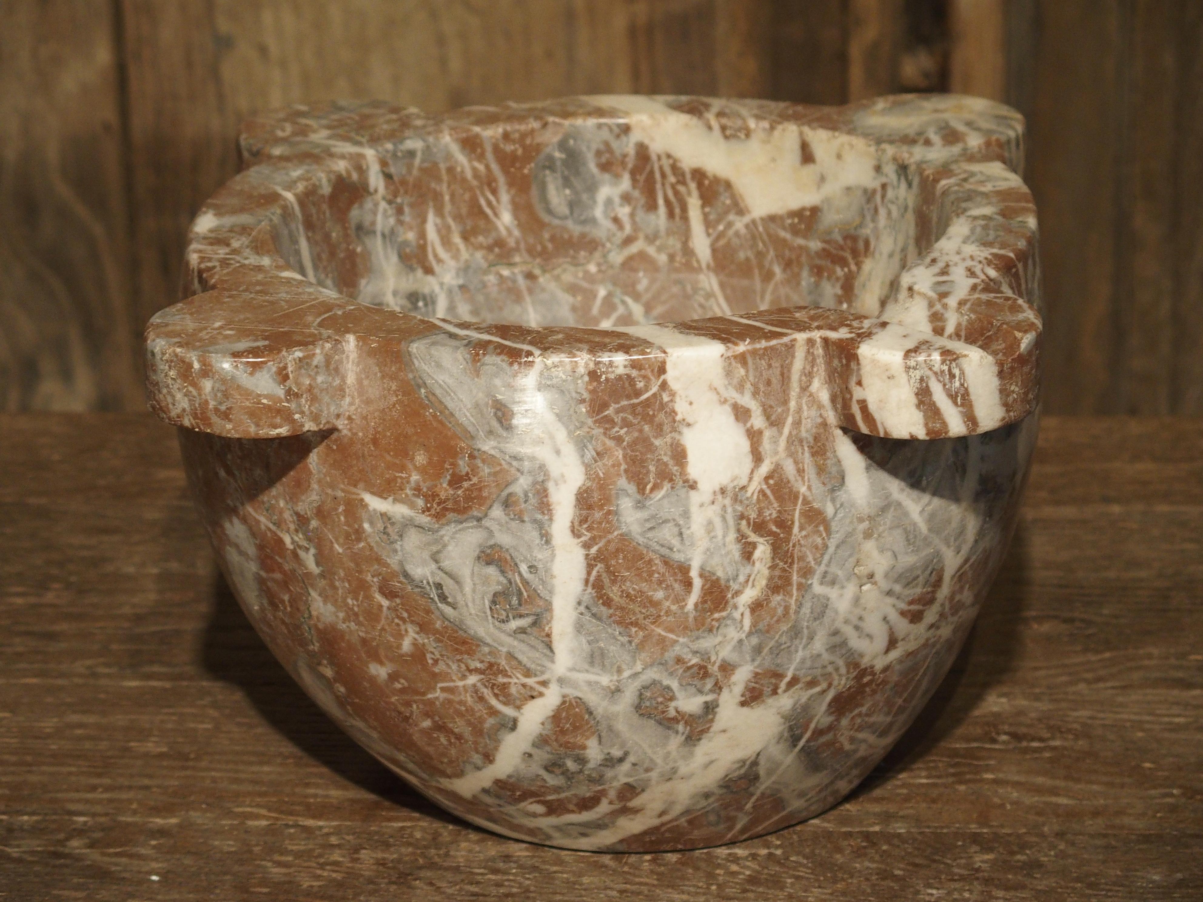 Antique Rouge Marble Mortar from France, Mid-1800s In Good Condition In Dallas, TX