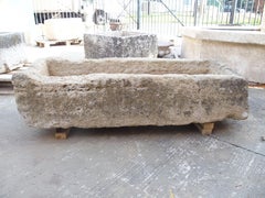 Antique Rough-Cut Limestone Farm Trough from France