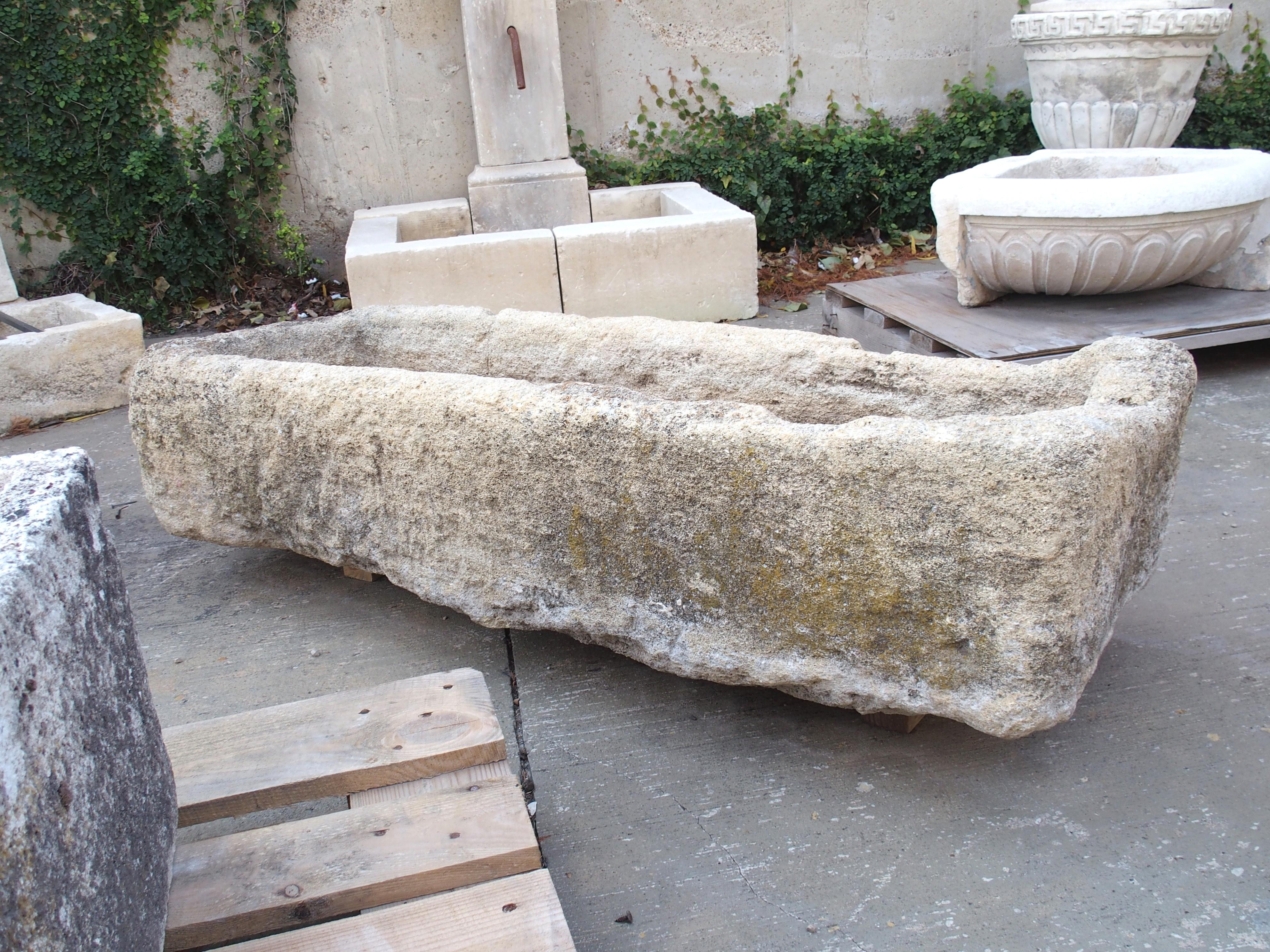 Hand-Carved Antique Rough-Cut Limestone Farm Trough from France