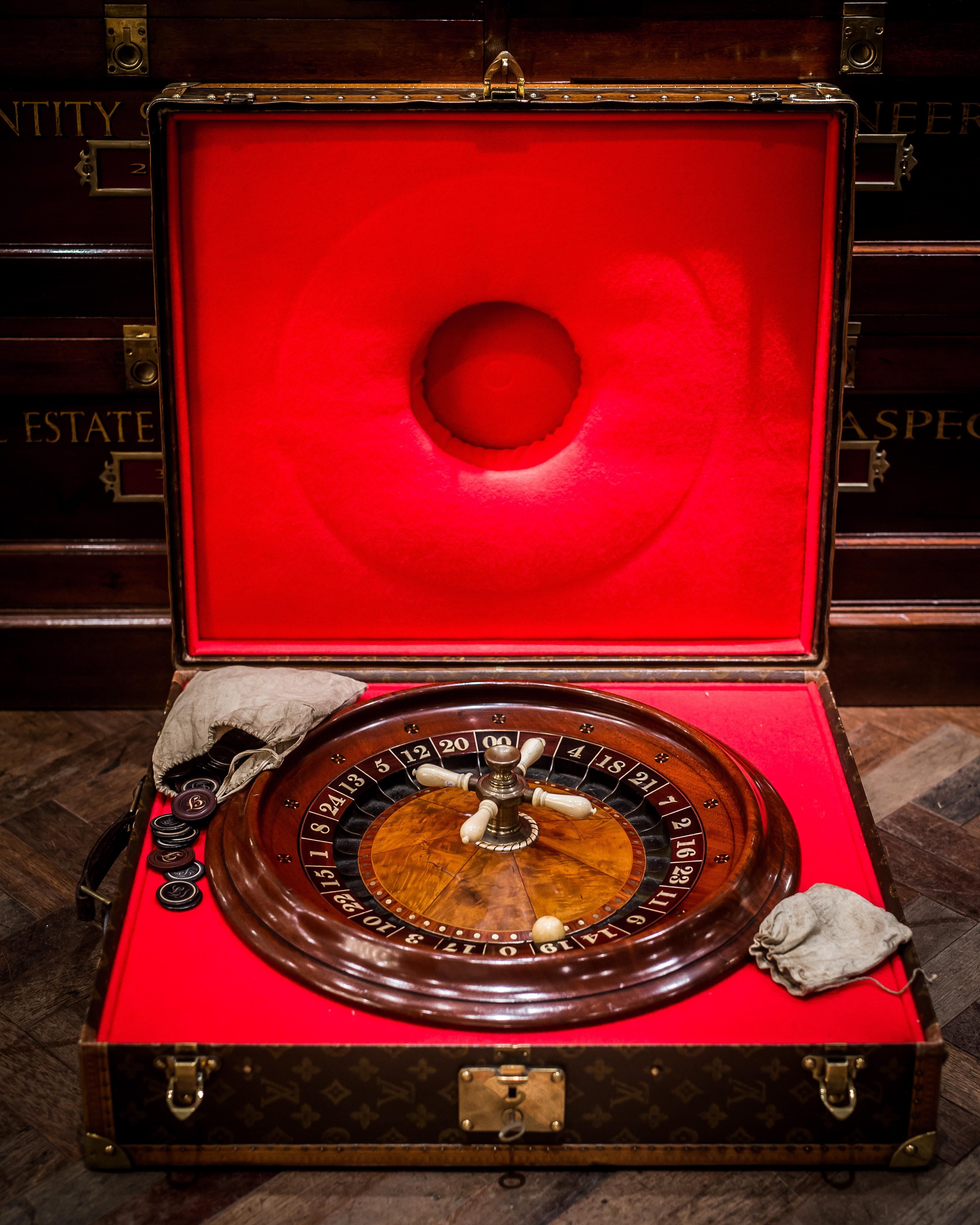 Antique Roulette Wheel Fitted into a 1950s Louis Vuitton Case For Sale 2