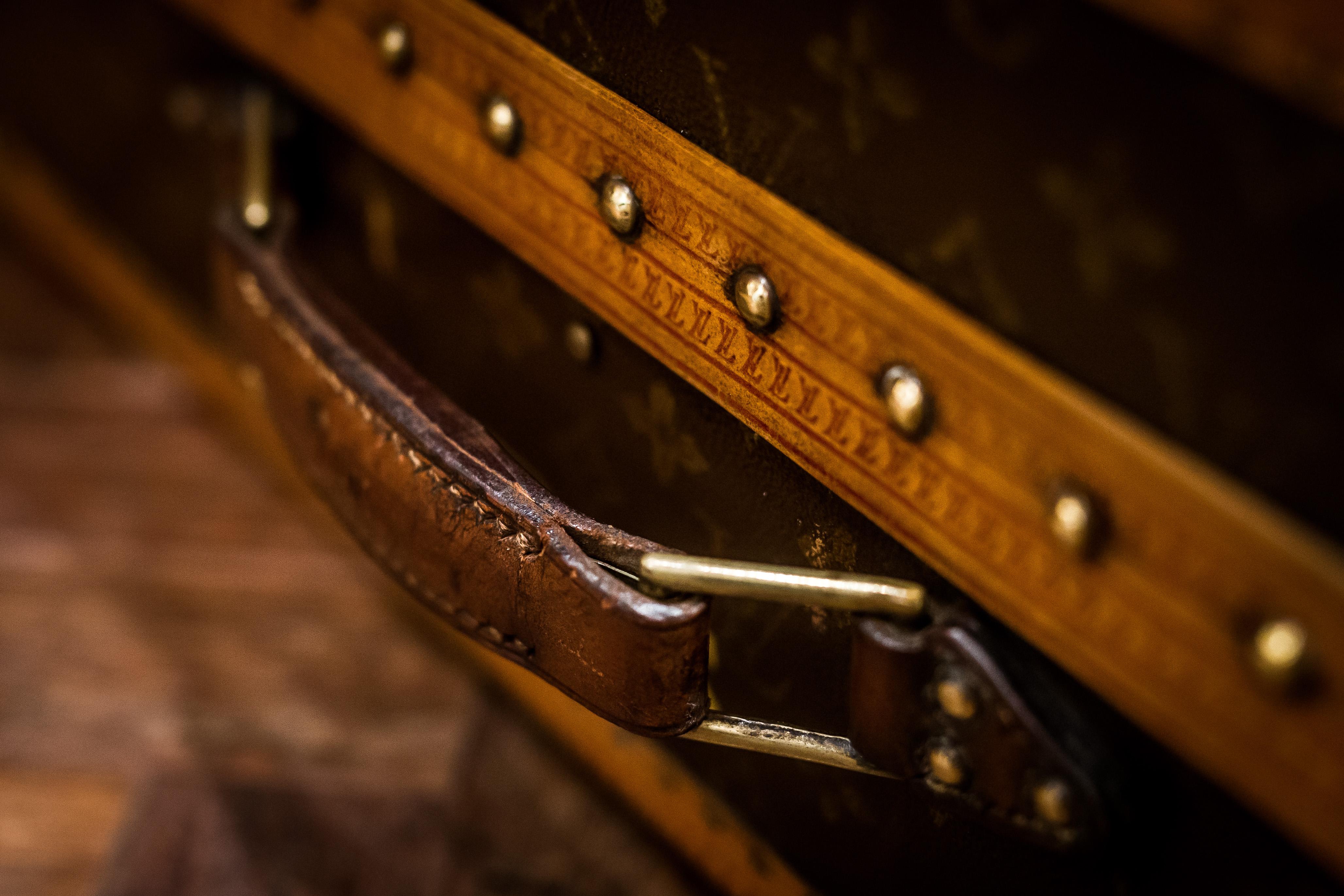 Brass Antique Roulette Wheel Fitted into a 1950s Louis Vuitton Case For Sale