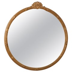 Antique Round Art Deco Floral Giltwood Wall Mirror, 20th Century