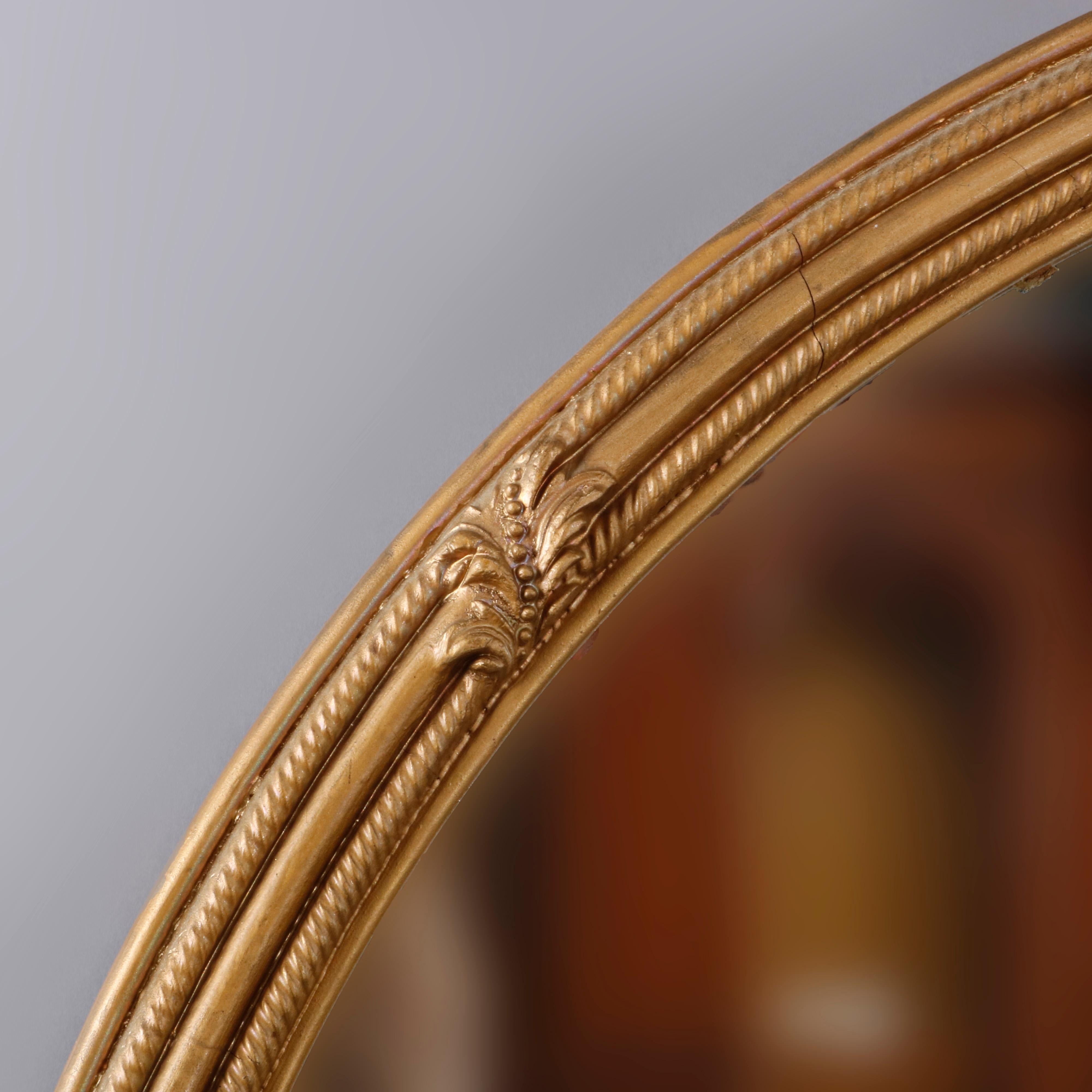 European Antique Round Art Deco Floral Giltwood Wall Mirror, 20th Century