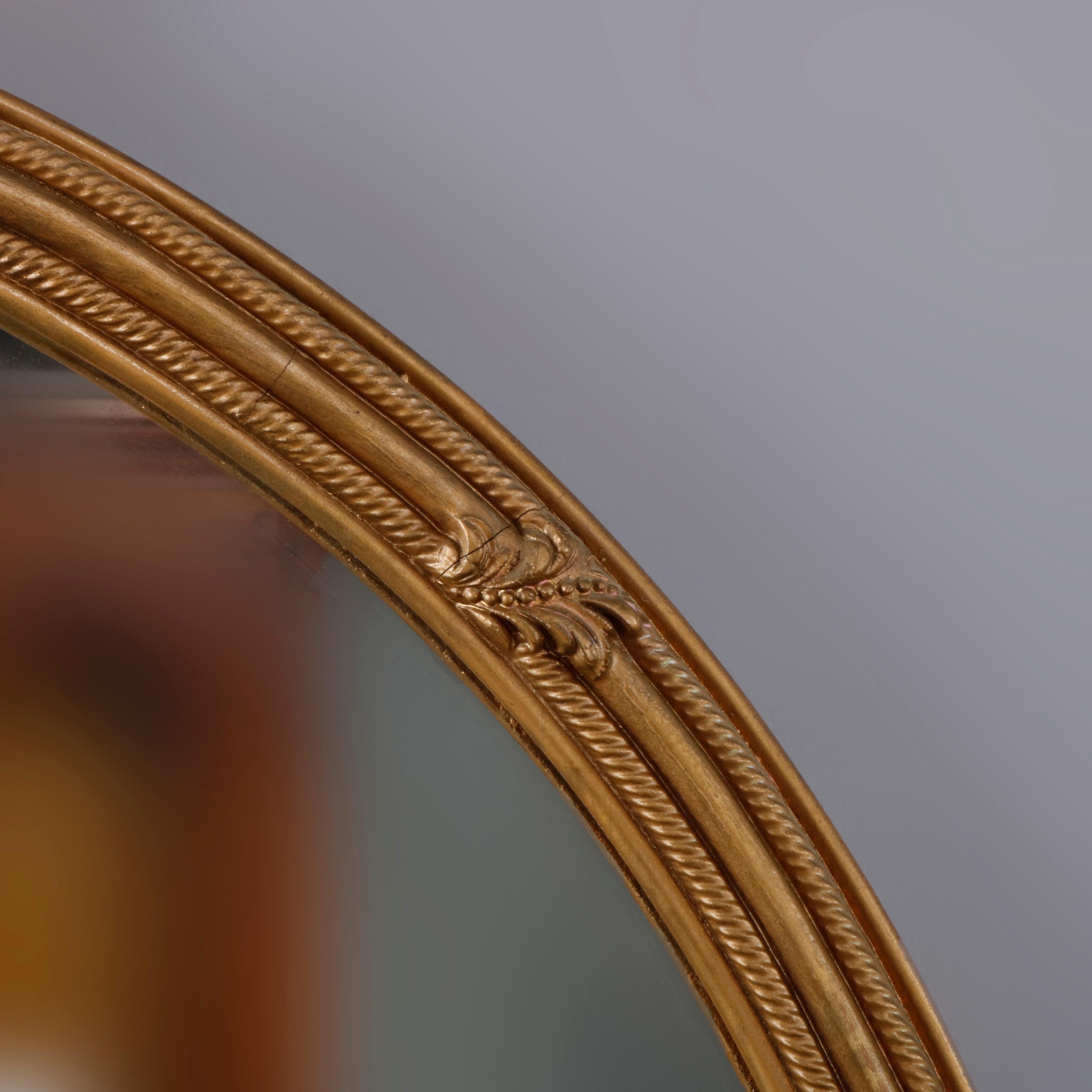 Antique Round Art Deco Floral Giltwood Wall Mirror, 20th Century In Good Condition In Big Flats, NY
