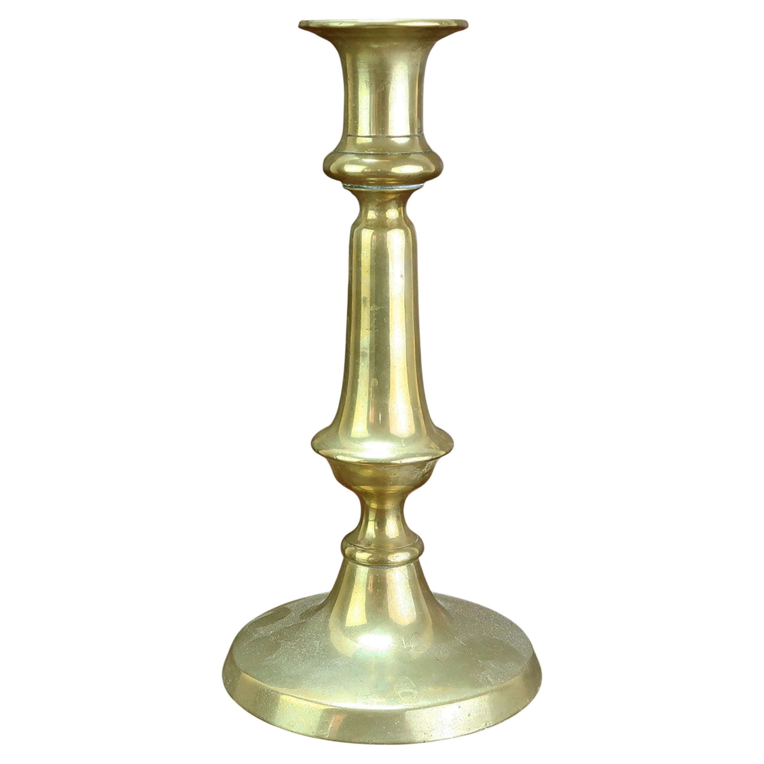 Antique Round Base Brass Candlestick, English, 19th Century