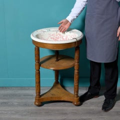 Antique Round Basin with Walnut Triform Stand
