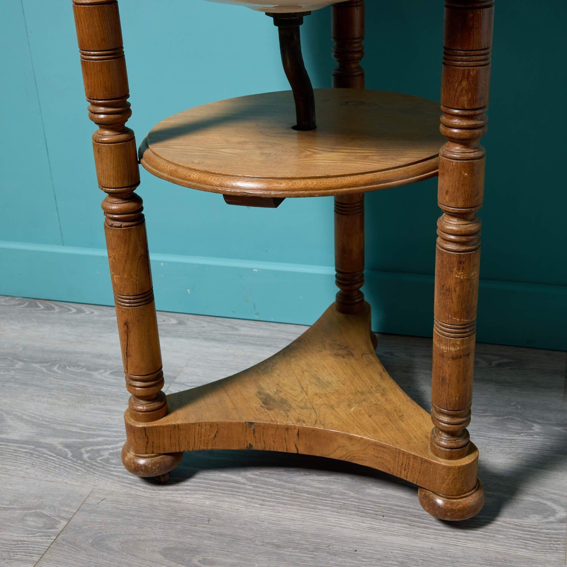 Antique Round Basin with Walnut Triform Stand For Sale 3