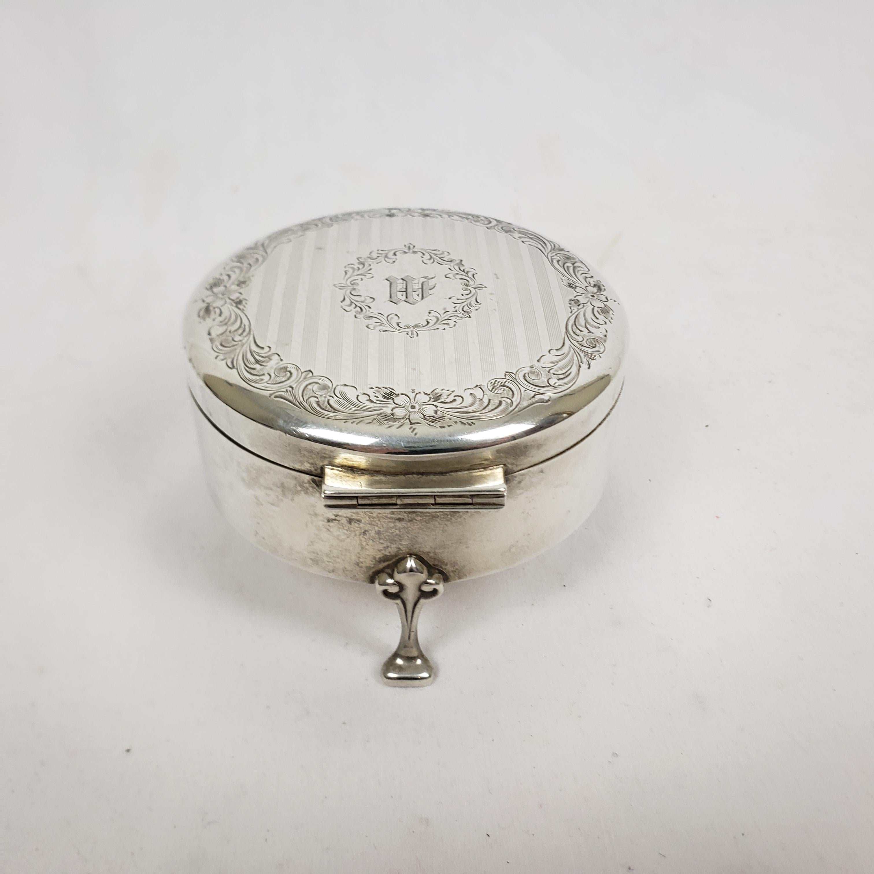 20th Century Antique Round Birks Sterling Silver Footed Jewelry & Ring or Trinket Box For Sale