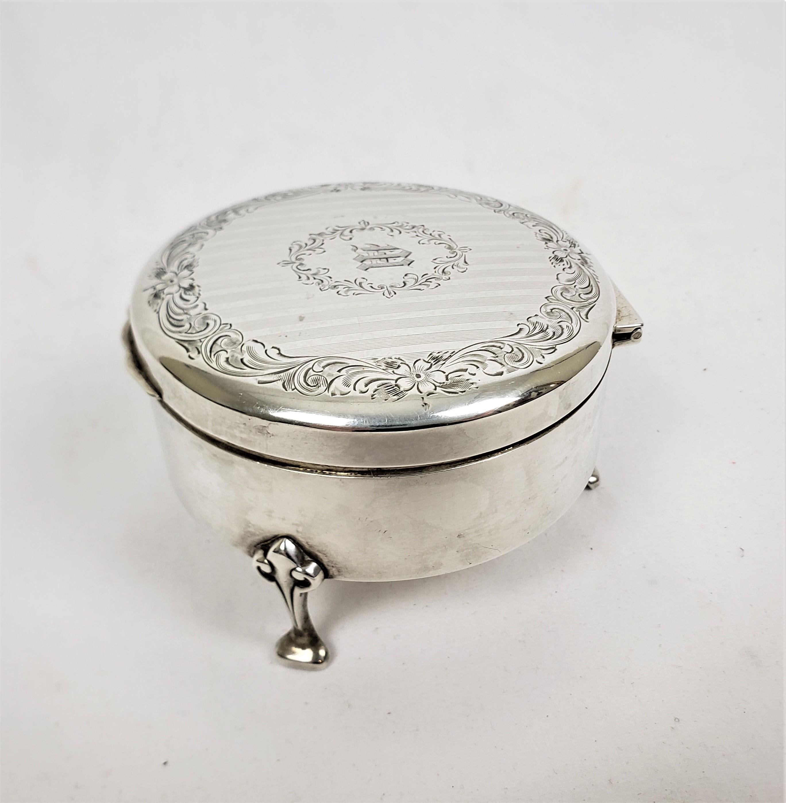 Antique Round Birks Sterling Silver Footed Jewelry & Ring or Trinket Box For Sale 1