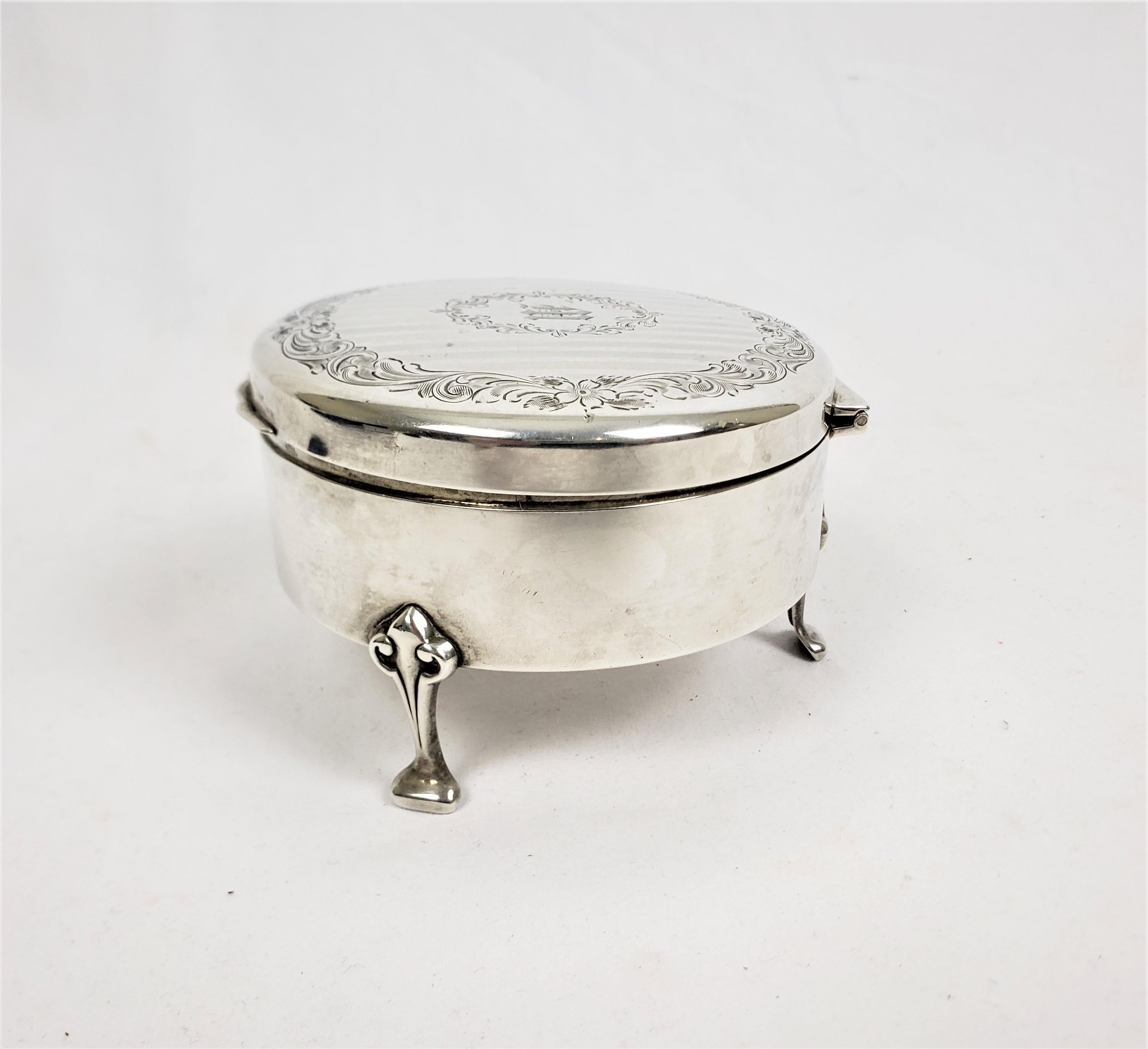 Antique Round Birks Sterling Silver Footed Jewelry & Ring or Trinket Box For Sale 2