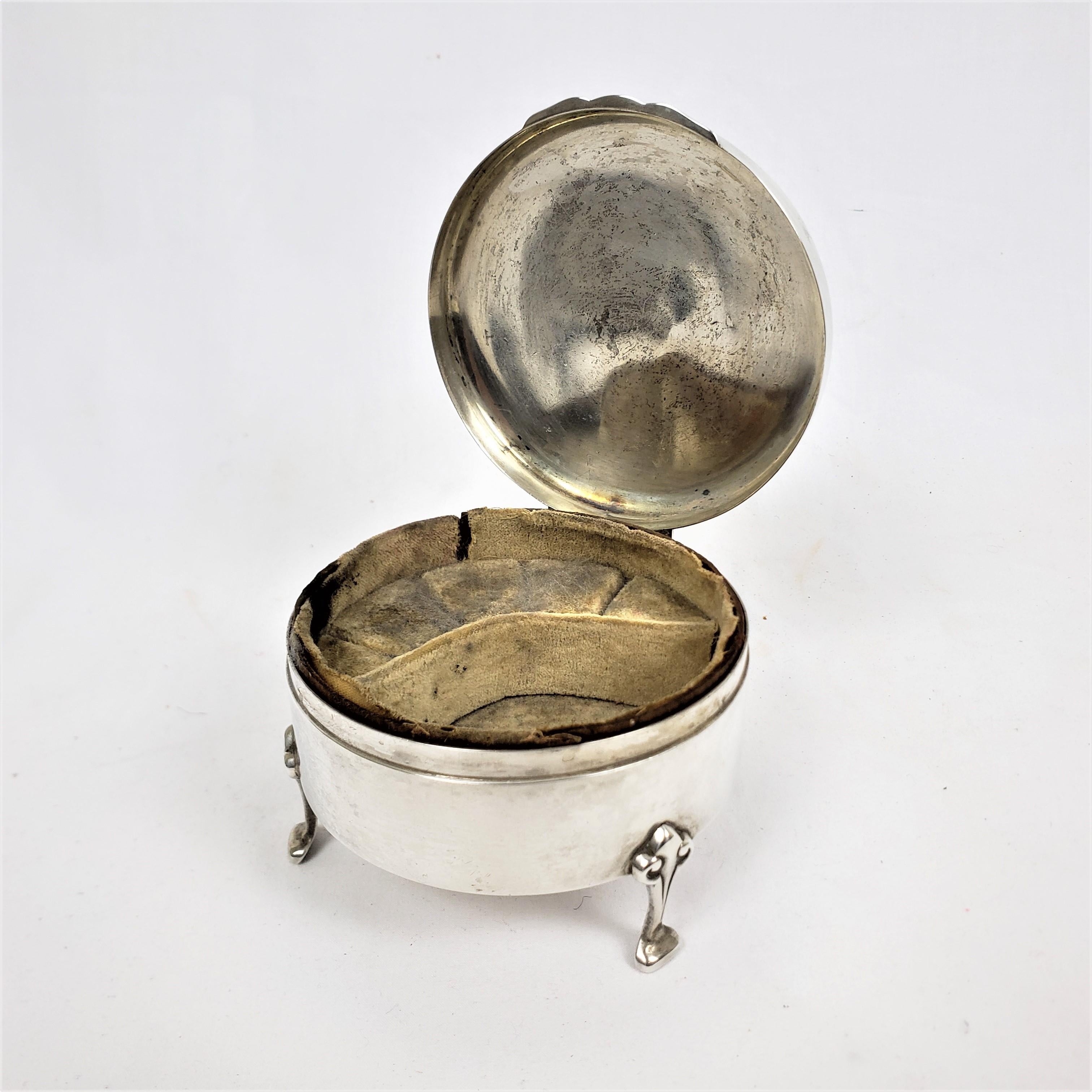 English Antique Round Birks Sterling Silver Footed Jewelry & Ring or Trinket Box For Sale