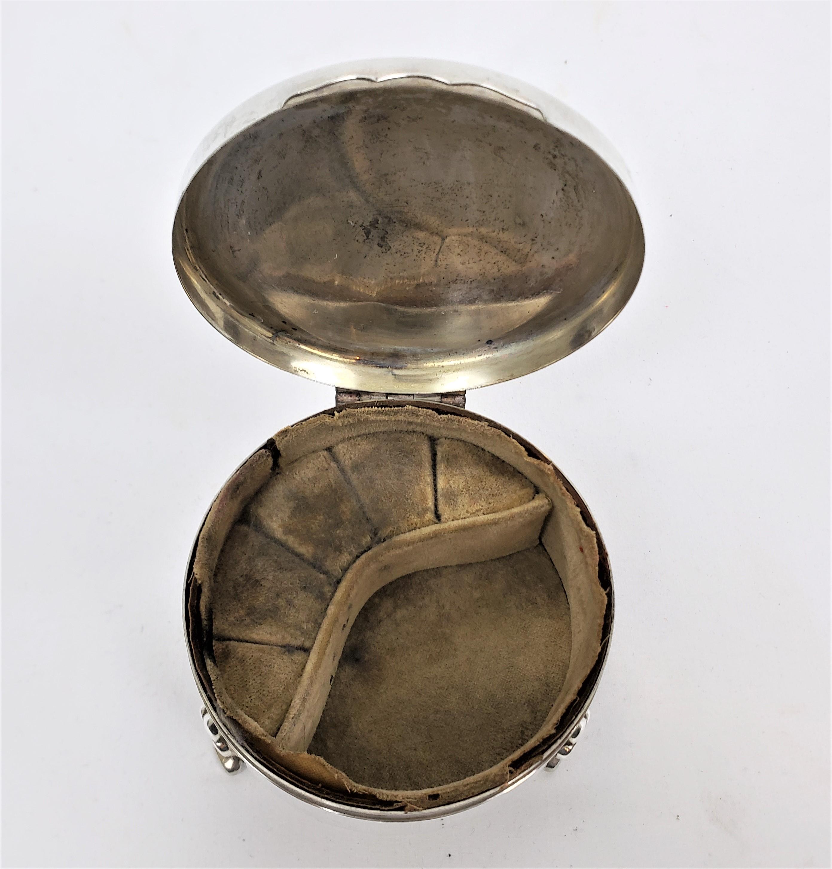 Machine-Made Antique Round Birks Sterling Silver Footed Jewelry & Ring or Trinket Box For Sale