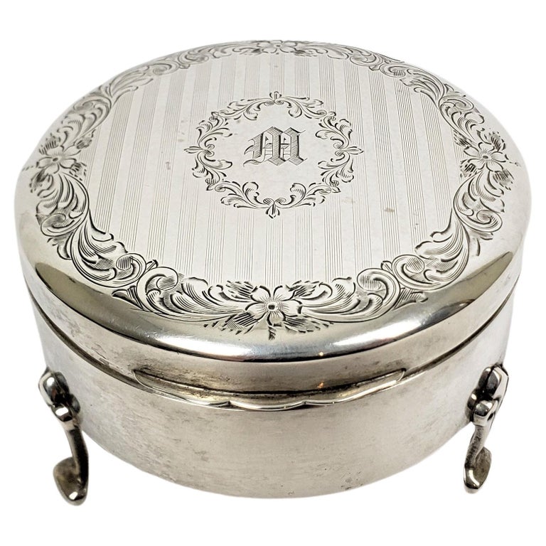 Currier and Roby Sterling Silver Round Stamp Dispenser Box with Monogram  For Sale at 1stDibs