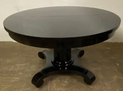 Antique Round Black Lacquered Round Pedestal Dining Table