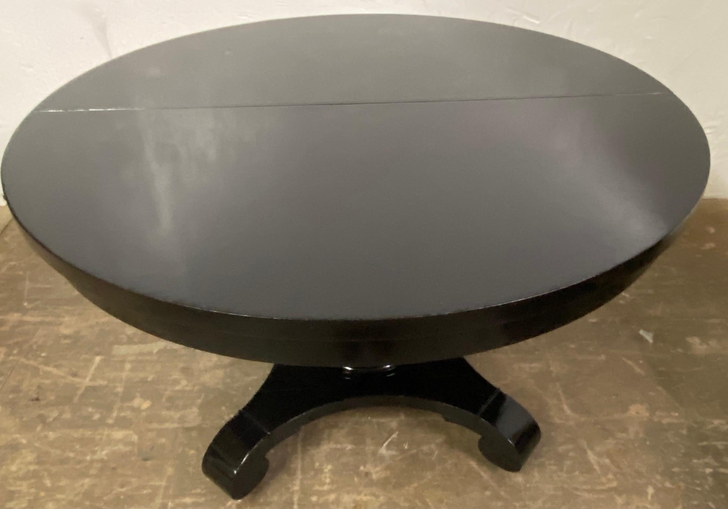 Painted Antique Round Black Lacquered Round Pedestal Dining Table