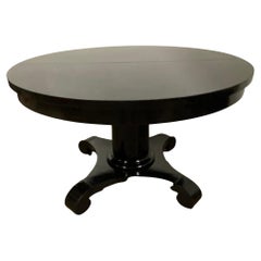 Antique Round Black Lacquered Round Pedestal Dining Table