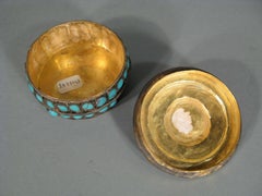 Antique Round Brass and Enameled Ceramic Box - 1Y111