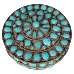 Antique Round Brass and Enameled Ceramic Box - 1Y111