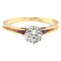 Antique Round Brilliant Cut Diamond 14 Karat Yellow Gold Solitaire Ring