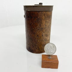 Antique Round Carpenter's Case for Drill Bits Storage Holder in Wood and Metal