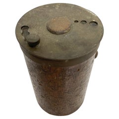 Antique Round Carpenter's Case for Drill Bits Storage Holder in Wood and Metal