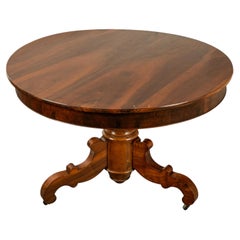 Antique Round Carved French Empire Walnut Pedestal Dining Center Table 1850