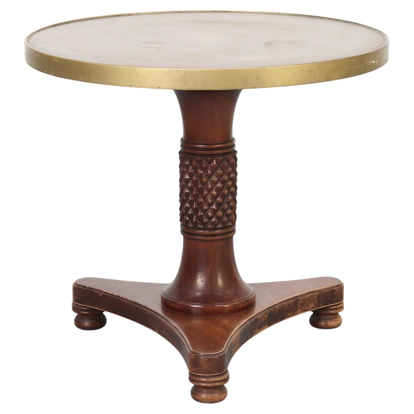 Antique Round Console or Side Table with Brass top
