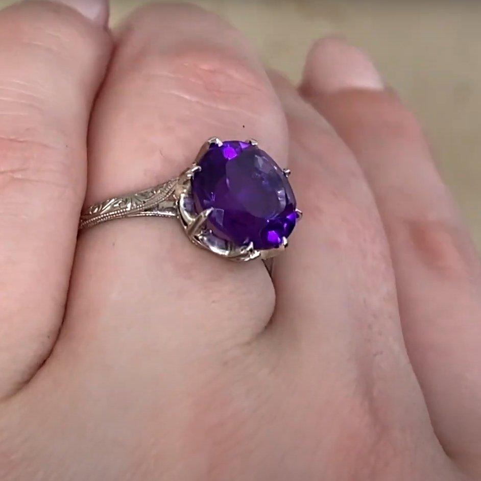 Antique Round Cut Amethyst Prong-Set Ring (Approx. 3.20-Carats), Platinum (Rundschliff) im Angebot