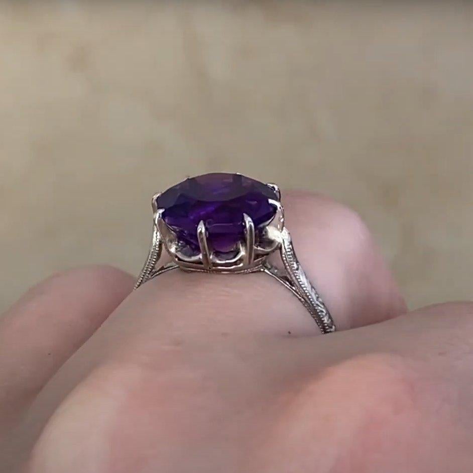Antique Round Cut Amethyst Prong-Set Ring (Approx. 3.20-Carats), Platinum im Zustand „Hervorragend“ im Angebot in New York, NY