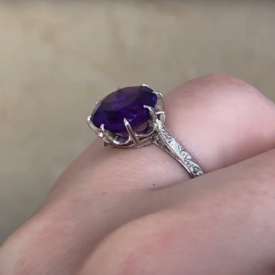 Antique Round Cut Amethyst Prong-Set Ring (Approx. 3.20-Carats), Platinum Damen im Angebot