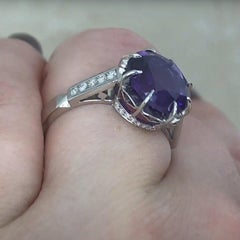 Round Cut Amethyst Ring (Approx. 3.60-Carats) w/ Diamonds, Platinum, Circa 1935