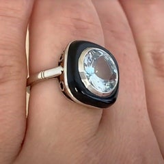 Round Cut Aquamarine Halo Ring (Approx. 3.00-Carats) w/ Onyx, 18k White Gold