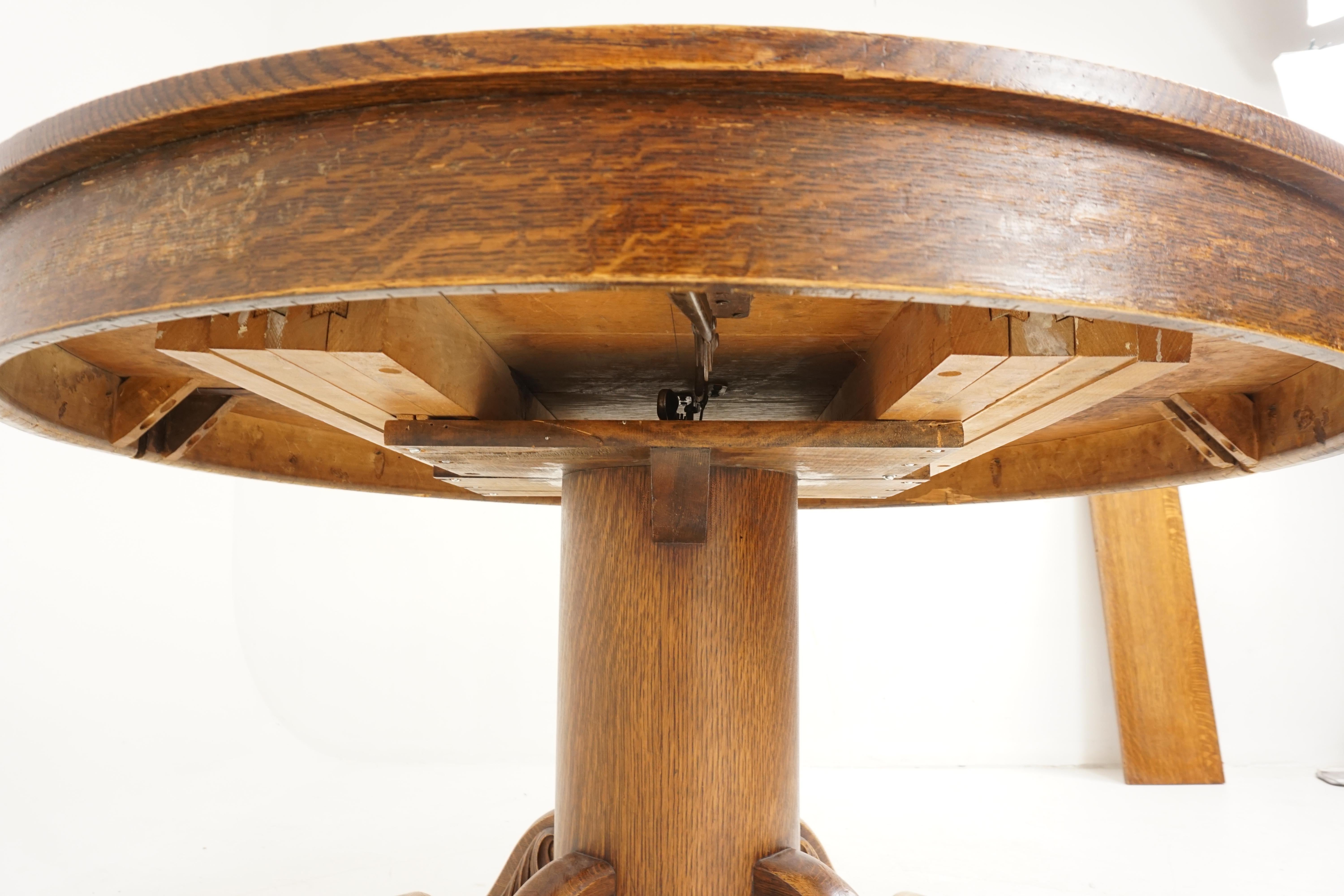 Antique Round Dining Table, Early American, Oak Table with Leaves, 1910, B2857 2