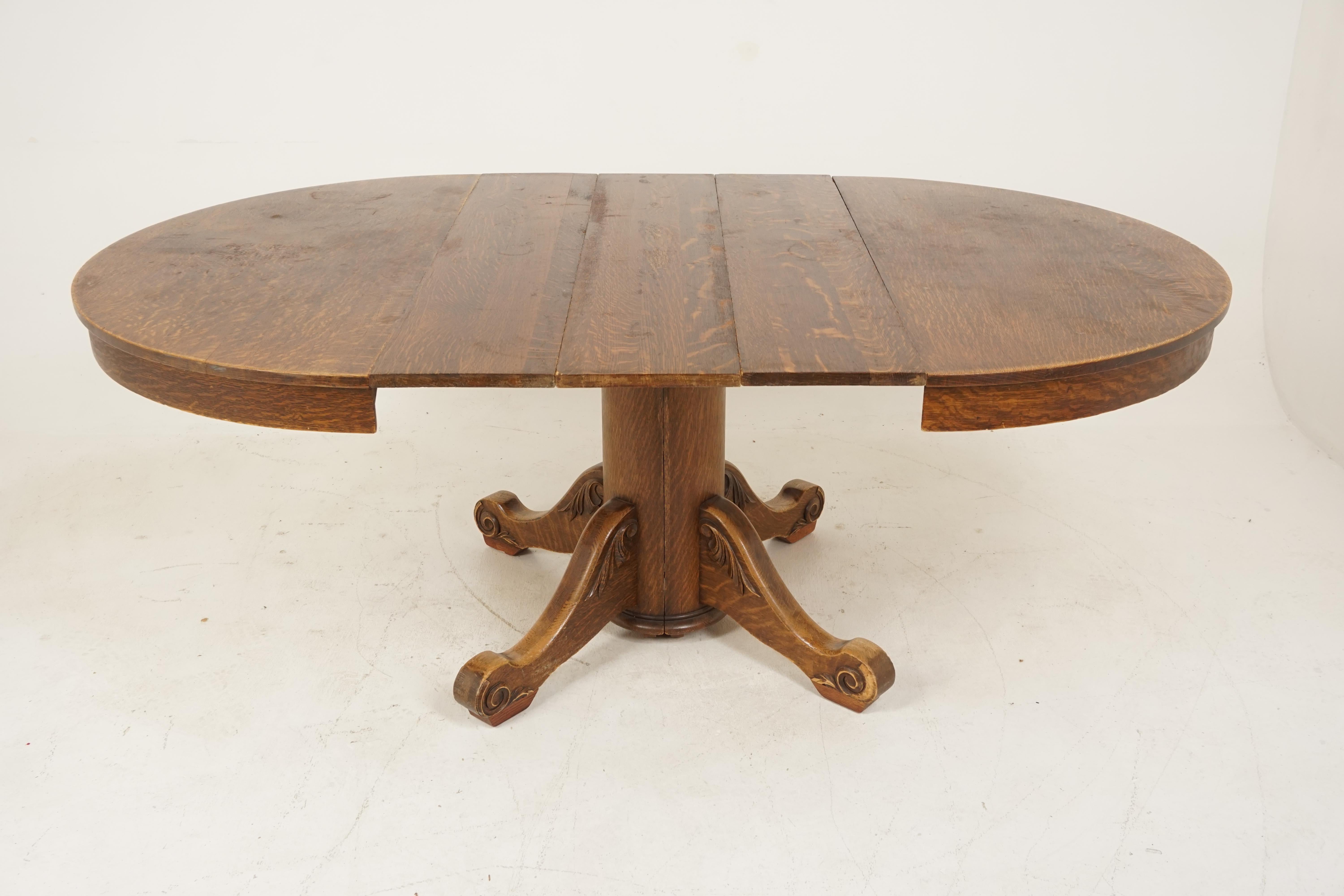 Antique Round Dining Table, Early American, Oak Table with Leaves, 1910, B2857 In Good Condition In Vancouver, BC