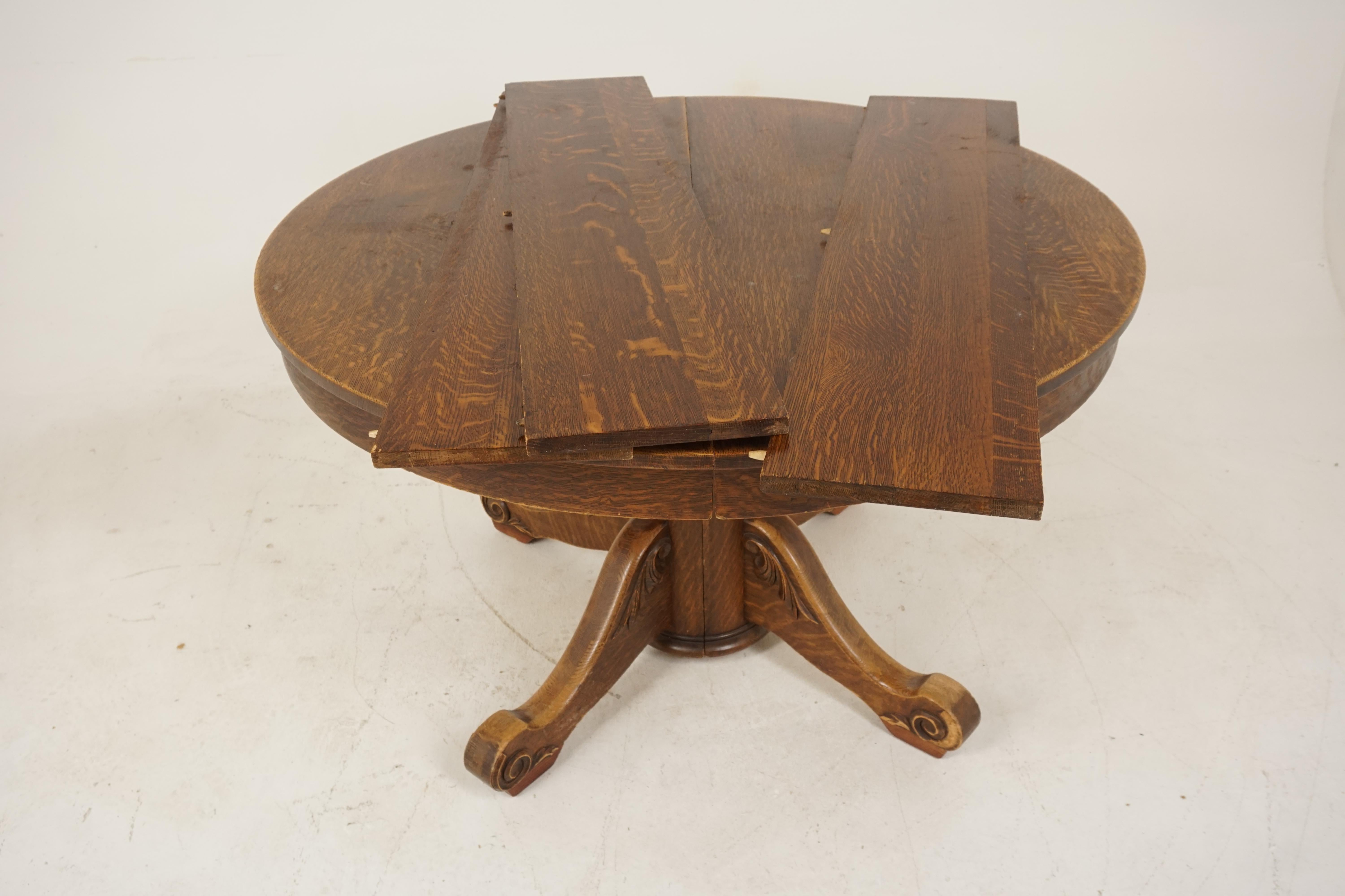 Antique Round Dining Table, Early American, Oak Table with Leaves, 1910, B2857 1