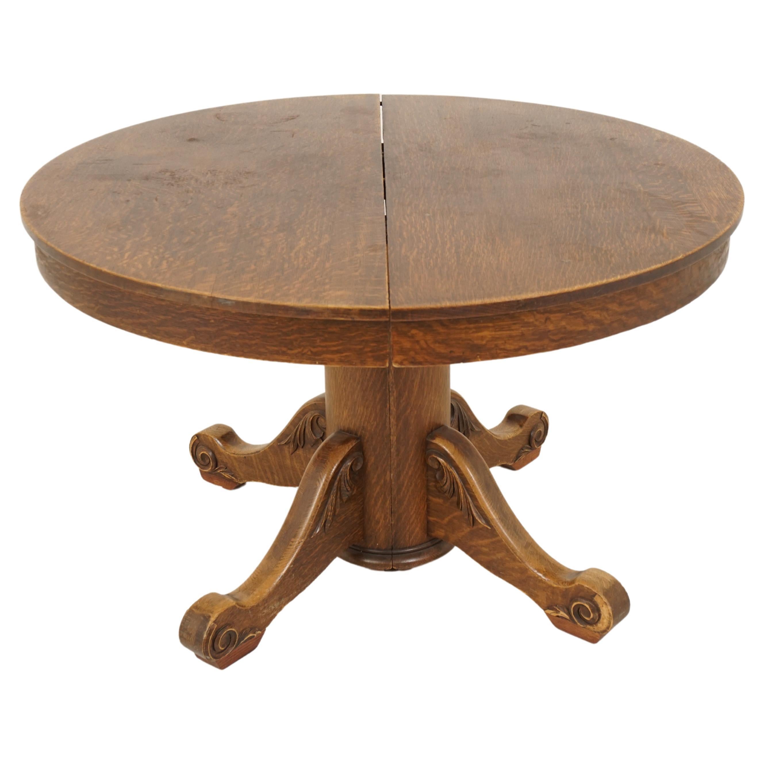 Antique Round Dining Table, Early American, Oak Table with Leaves, 1910, B2857