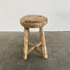 Antique Round Elm Wood Stool