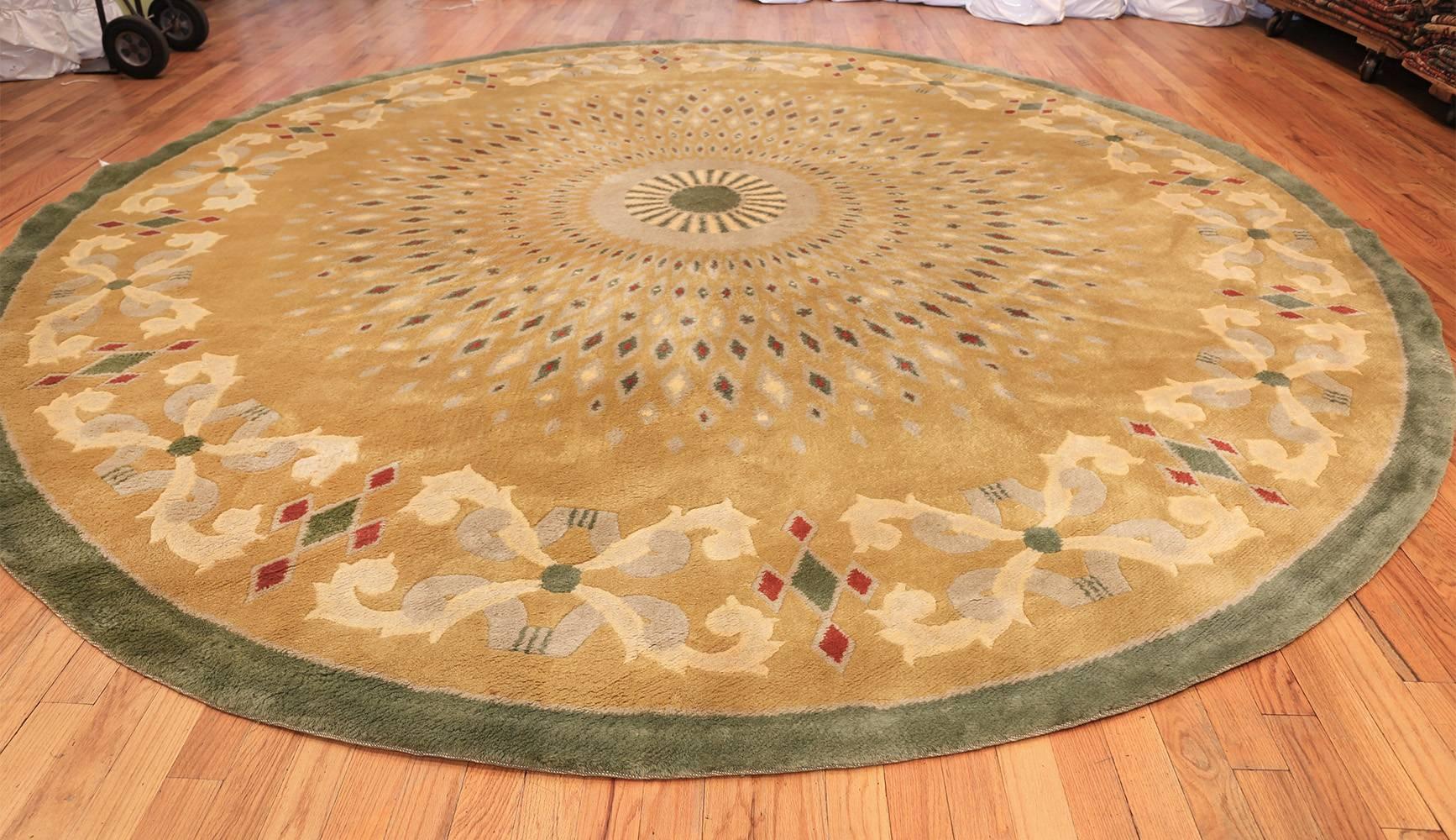 Wool Antique Round French Art Deco Rug by Leleu. Size: 13 ft x 13 ft 