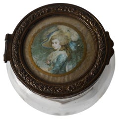 Antique round glass box with miniature painting, late 19th century